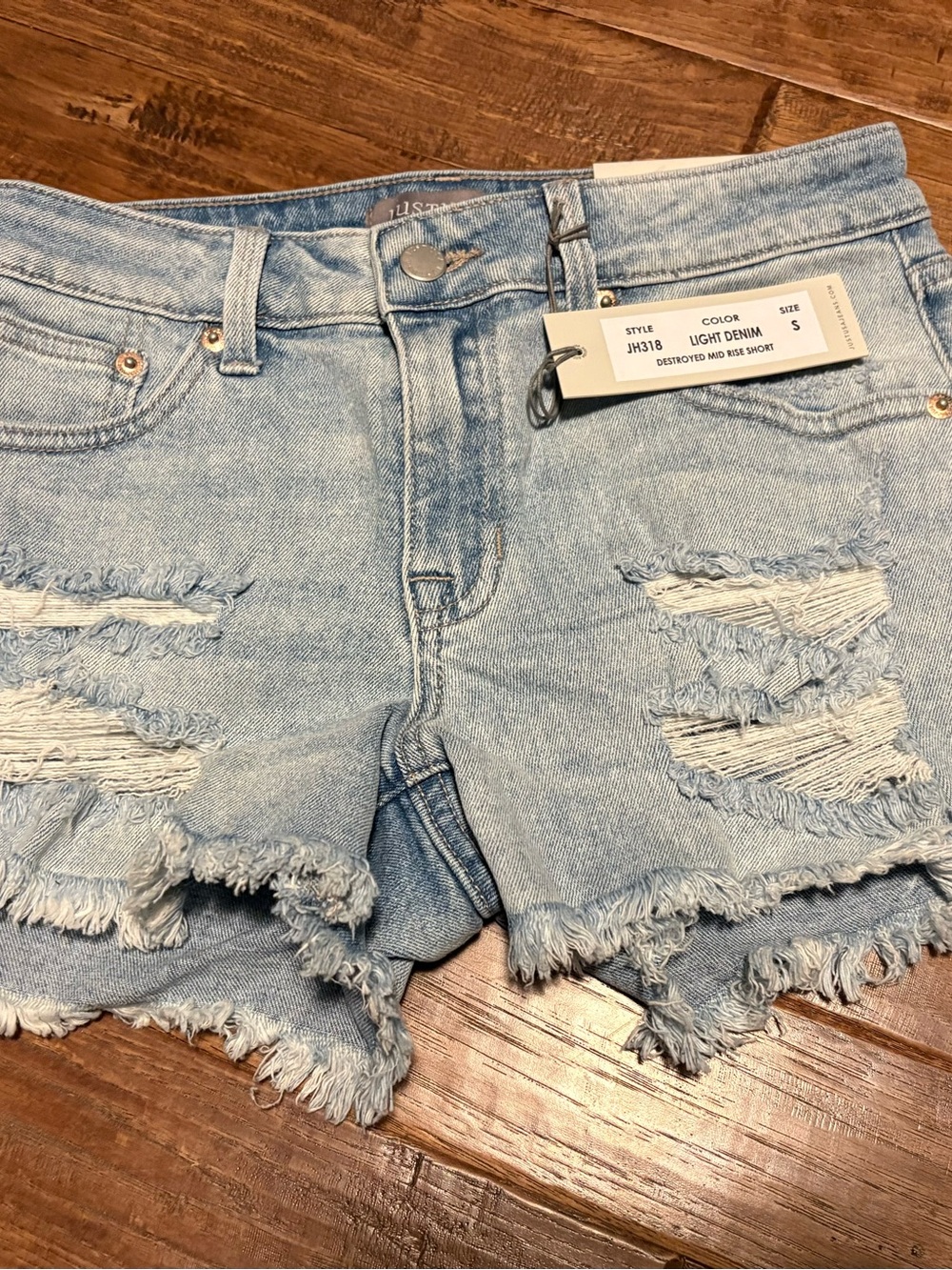 Just USA Light Denim Distressed Frayed Hem Jean Shorts